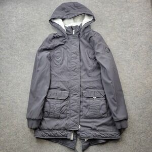 Hollister Coat Women‎ Small Parka Jacket Hooded Faux Fur Sherpa Lined Mid Length